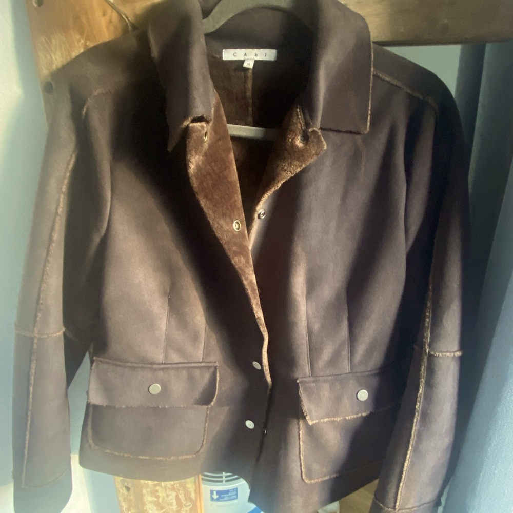Cabi Jacket Chocolate Brown Plush Lined Faux Fur - Suede Soft - Women's Medium
